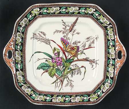 Daisy (Brown-Multicolor) Square Handled Cake Plate