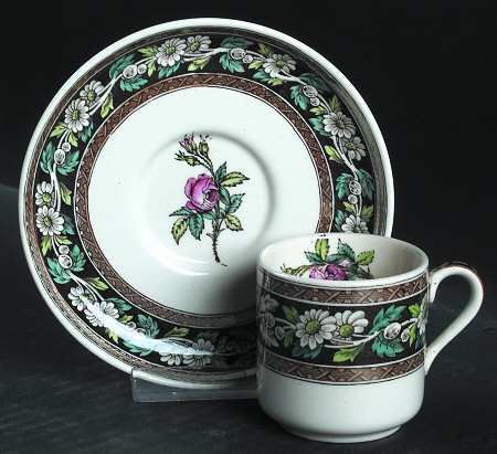 Daisy (Brown-Multicolor) Footed Demitasse Cup & Saucer Set