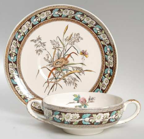 Daisy (Brown-Multicolor) Flat Cream Soup Bowl & Saucer Set