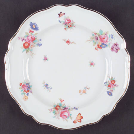 Dresden Rose (R2241, Scalloped, Gold) Dinner Plate