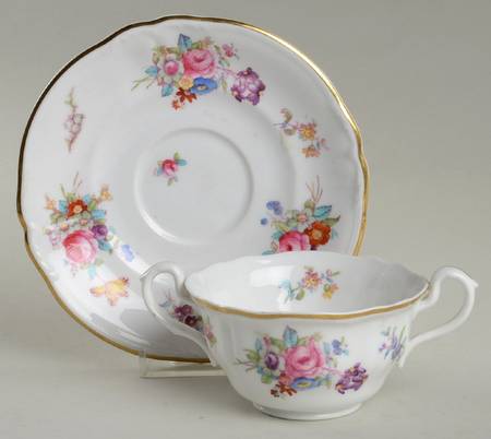 Dresden Rose (R2241, Scalloped, Gold) Footed Bouillon Cup & Saucer