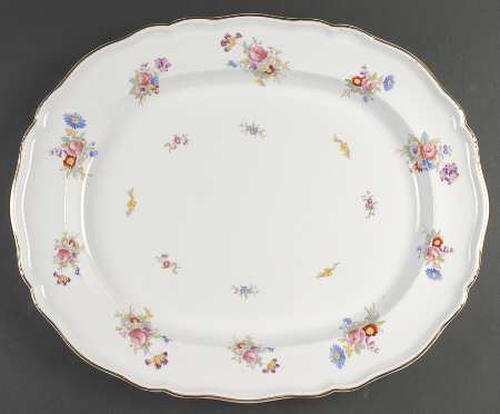 Dresden Rose (R2241, Scalloped, Gold) 19" Oval Serving Platter