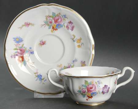 Dresden Rose (R2241, Scalloped, Gold) Footed Bouillon Cup & Saucer