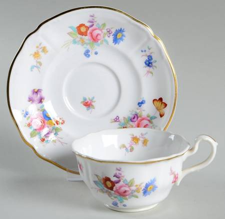 Dresden Rose (R2241, Scalloped, Gold) Footed Cup & Saucer Set