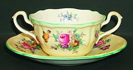 Dresden Rose (Y676, Green Trim) Bouillon Cup & Saucer