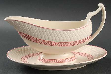 Elaine Pink (1292, 1319, Mansard) Gravy Boat with Attached Underplate