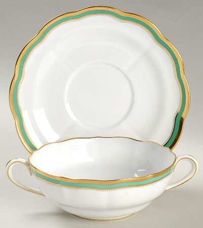 Embassy Green Footed Cream Soup Bowl & Saucer Set