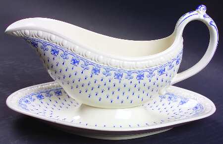 Ermine Blue Gravy Boat with Attached Underplate