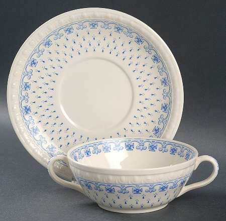Ermine Blue Flat Cream Soup Bowl & Saucer Set