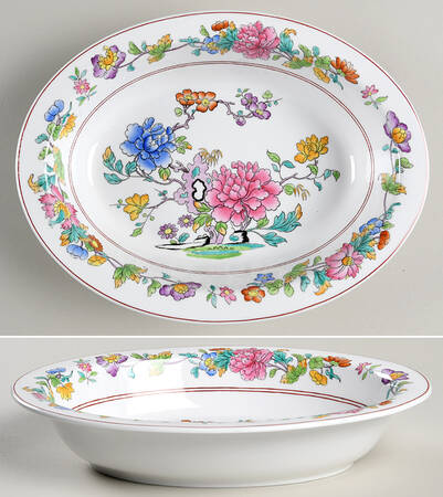 Famille Rose 9" Oval Vegetable Bowl