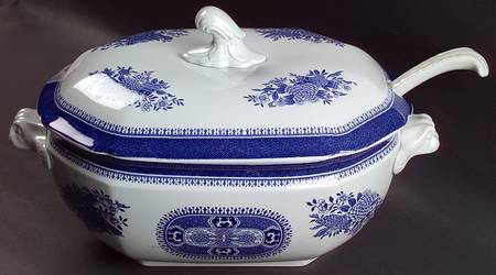 Fitzhugh Blue Oval Tureen & Lid and Ladle by Spode