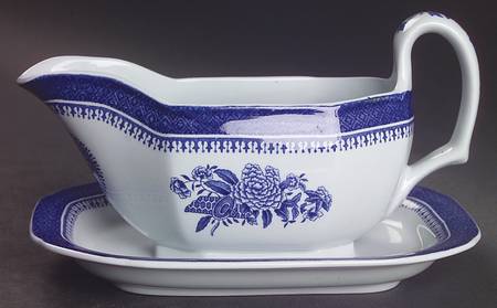 Fitzhugh Blue Gravy Boat with Attached Underplate