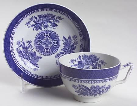 Fitzhugh Blue Canton Shape Oversized Cup & Saucer Set