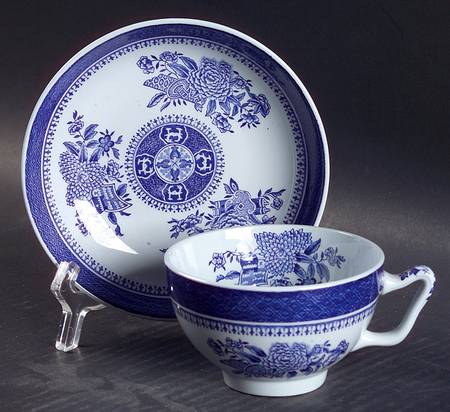 Fitzhugh Blue Canton Shape Footed Cup & Saucer Set