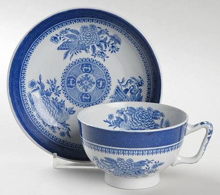 Fitzhugh Blue Canton Shape Footed Cup & Saucer Set