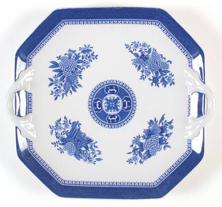 Fitzhugh Blue Square Handled Cake Plate
