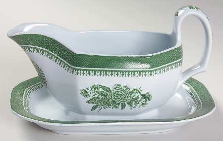 Fitzhugh Green Gravy Boat with Attached Underplate