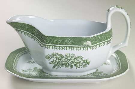 Fitzhugh Green Gravy Boat & Underplate