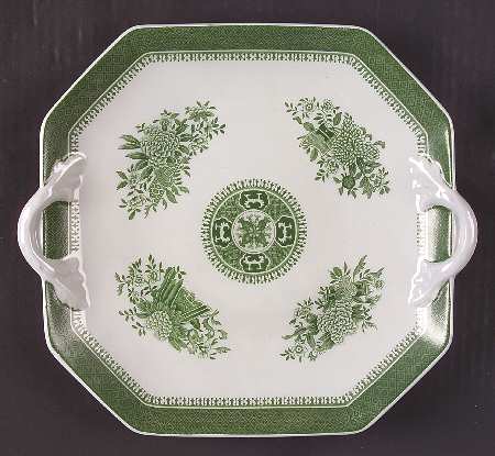 Fitzhugh Green Octagonal Handled Cake Plate