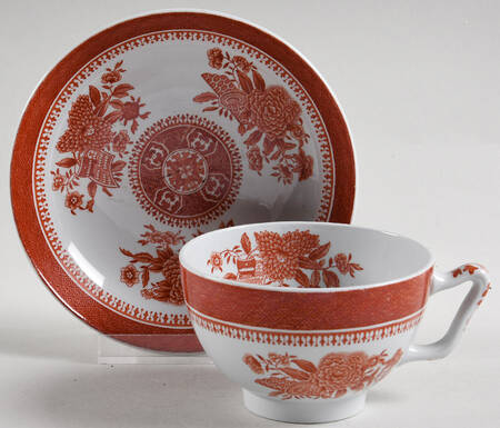 Fitzhugh Red Canton Shape Footed Cup & Saucer Set