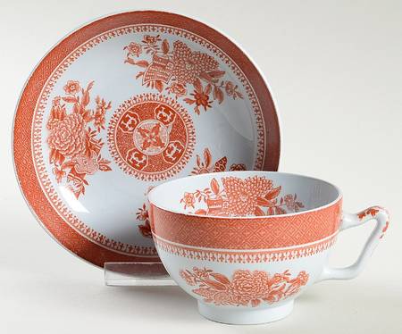 Fitzhugh Red Canton Shape Footed Cup & Saucer Set by Spode