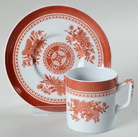 Fitzhugh Red Flat Demitasse Cup & Saucer Set