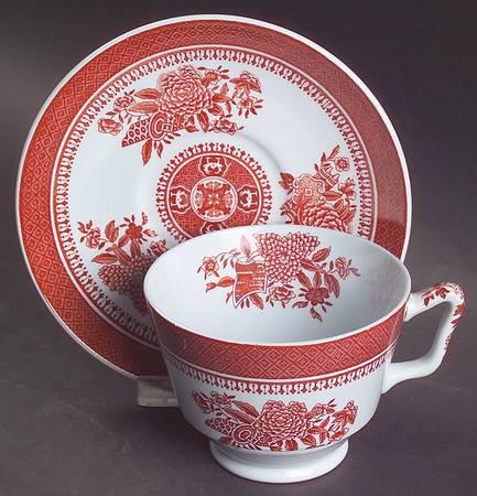 Fitzhugh Red London Shape Footed Cup & Saucer Set