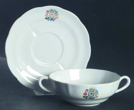 Floral Armorial Flat Cream Soup Bowl & Saucer Set