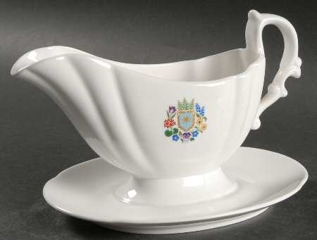 Floral Armorial Gravy Boat with Attached Underplate