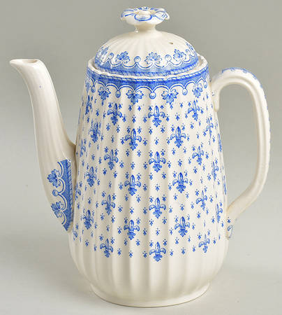 Fleur de Lys Blue (Earthenware, No Trim) Mini Coffee Pot & Lid