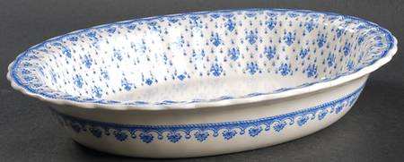 Fleur de Lys Blue (Earthenware, No Trim) 11" Oval Vegetable Bowl