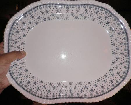 Fleur de Lys Blue (Earthenware, No Trim) 15" Oval Serving Platter