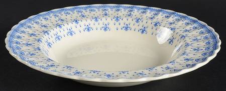 Fleur de Lys Blue (Earthenware, No Trim) Large Rim Soup Bowl