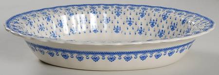 Fleur de Lys Blue (Earthenware, No Trim) 10" Oval Vegetable Bowl
