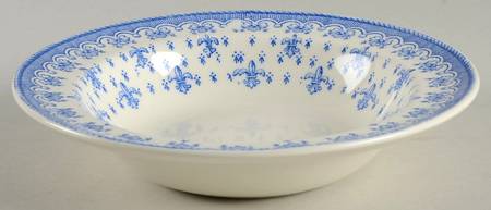 Fleur de Lys Blue (Earthenware, No Trim) Rim Fruit/Dessert (Sauce) Bowl