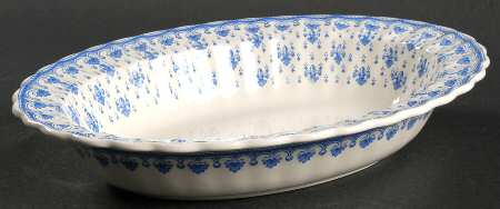 Fleur de Lys Blue (Earthenware, No Trim) 10" Oval Vegetable Bowl