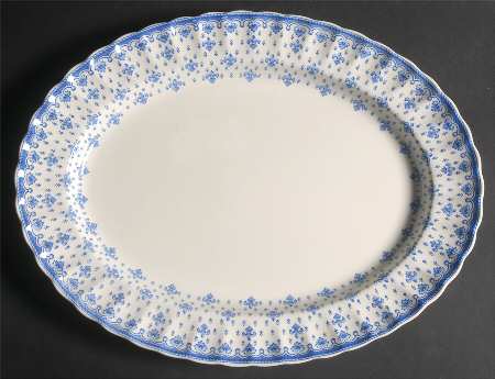 Fleur de Lys Blue (Earthenware, No Trim) 14" Oval Serving Platter