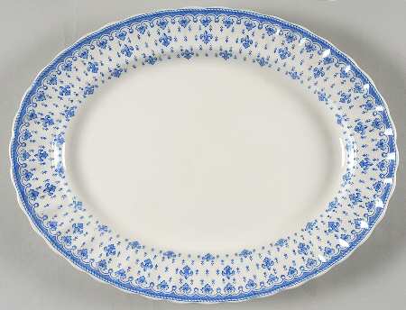Fleur de Lys Blue (Earthenware, No Trim) 13" Oval Serving Platter