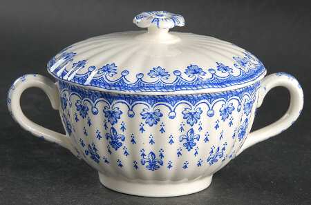 Fleur de Lys Blue (Earthenware, No Trim) Bouillon Cup and Saucer with Lid No Saucer