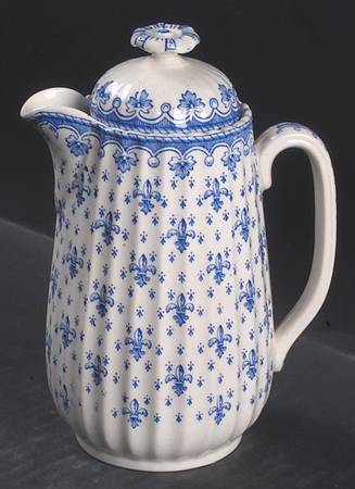Fleur de Lys Blue (Earthenware, No Trim) Large Syrup with Lid