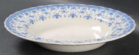 Fleur de Lys Blue (Earthenware, No Trim) Large Rim Soup Bowl