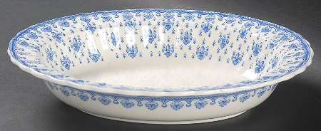 Fleur de Lys Blue (Earthenware, No Trim) 9" Oval Vegetable Bowl