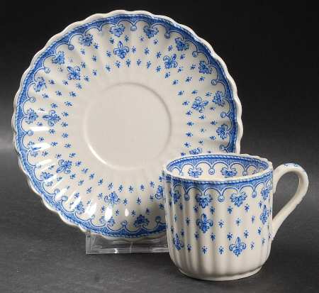 Fleur de Lys Blue (Earthenware, No Trim) Flat Demitasse Cup & Saucer Set