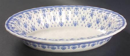 Fleur de Lys Blue (Earthenware, No Trim) 8" Oval Vegetable Bowl