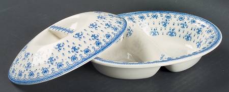 Fleur de Lys Blue (Earthenware, No Trim) Divided Jam & Lid