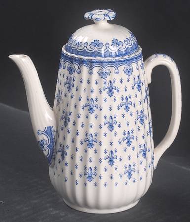 Fleur de Lys Blue (Earthenware, No Trim) Individual Coffee Pot & Lid