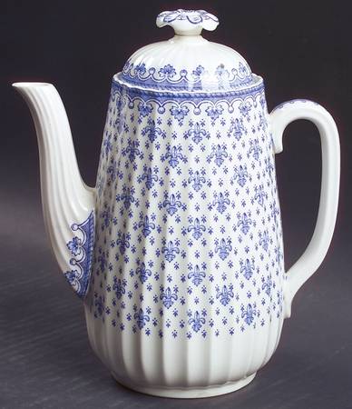 Fleur de Lys Blue (Earthenware, No Trim) Coffee Pot & Lid