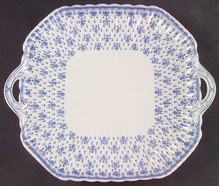 Fleur de Lys Blue (Earthenware, No Trim) Square Handled Cake Plate