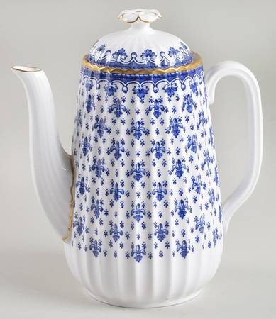 Fleur de Lys Blue (Bone, Gold Trim) Mini Coffee Pot & Lid