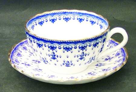 Fleur de Lys Blue (Bone, Gold Trim) Footed Cup & Saucer Set